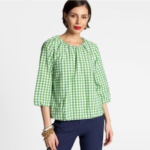 Frances Valentine Gingham Emily Ruched Top Green 1X NWT